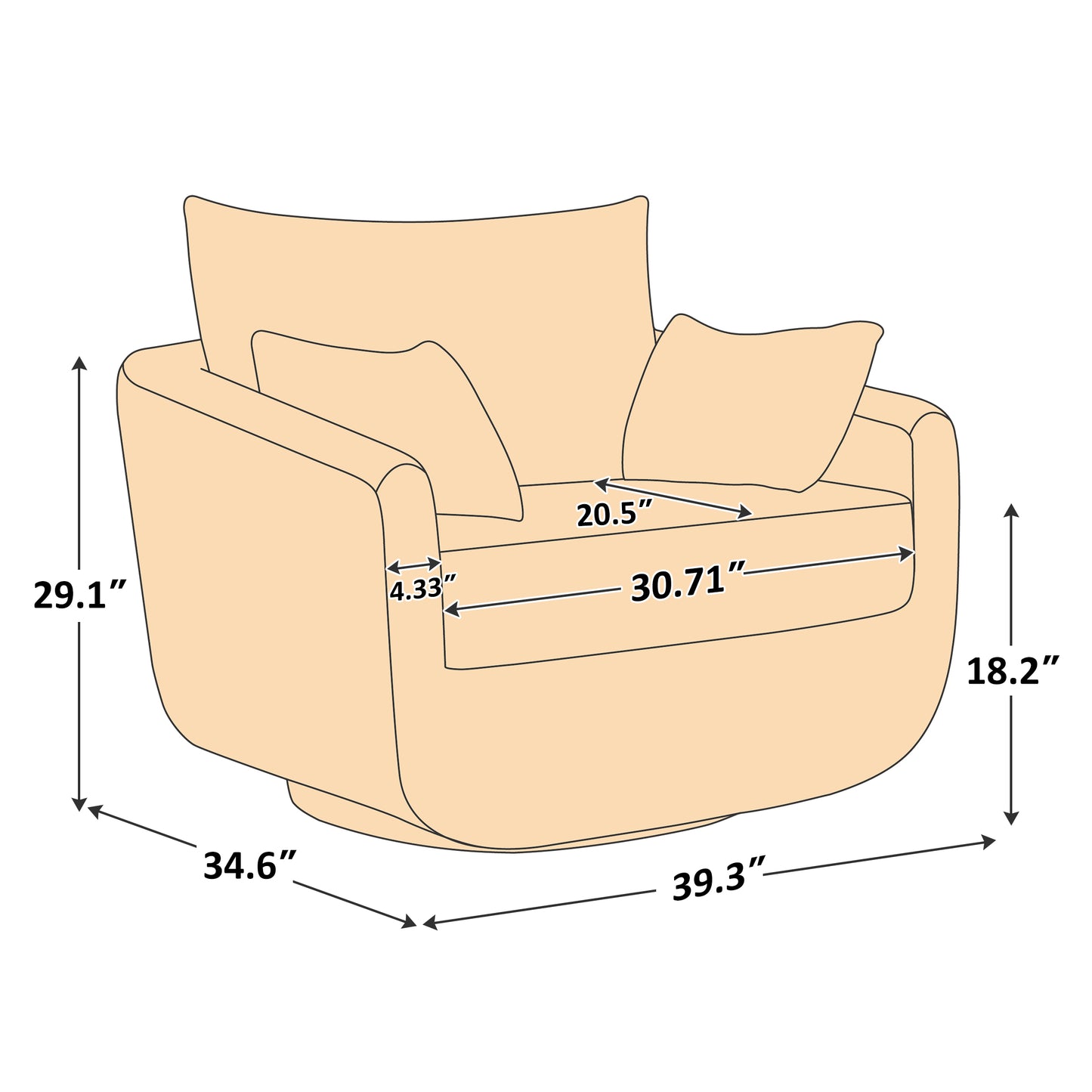 39.3” W Rayel Upholstered Swivel Armchair for Living room